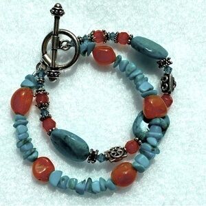 Sundance 925 Silver Turquoise Carnelian Southwest beaded layered bracelet NEW